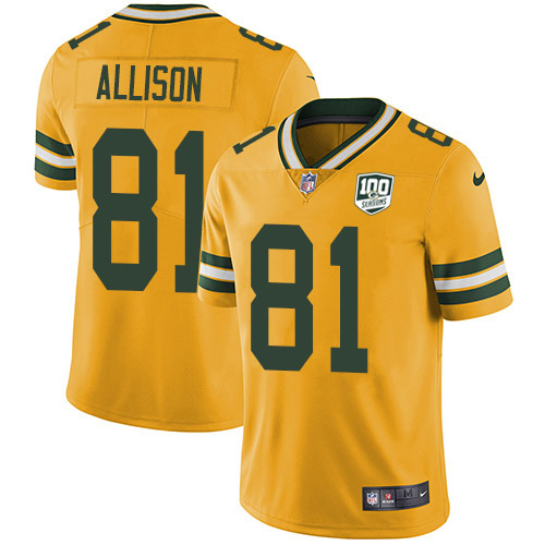 Green Bay Packers #81 Geronimo Allison Yellow Men's 100th Season Stitched Limited Rush Jersey Men's