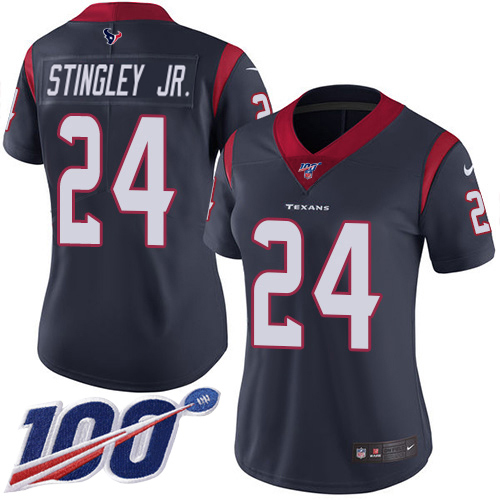 Texans #24 Derek Stingley Jr. Navy Blue Team Color Women's Stitched 100th Season Vapor Untouchable Limited Jersey