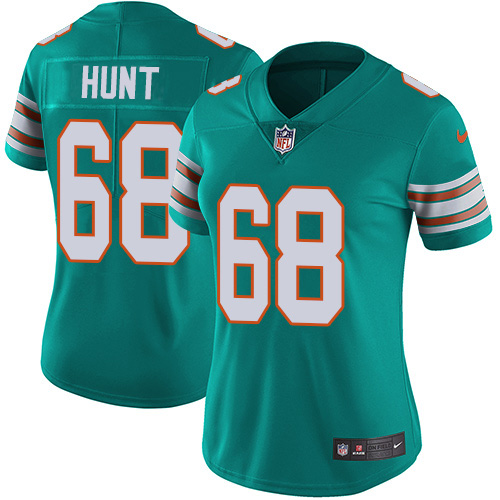 Miami Dolphins #68 Robert Hunt Aqua Green Alternate Women's Stitched Vapor Untouchable Limited Jersey Womens
