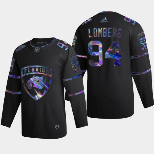 Florida Florida Panthers #94 Ryan Lomberg Men's Iridescent Holographic Collection Jersey - Black Men's