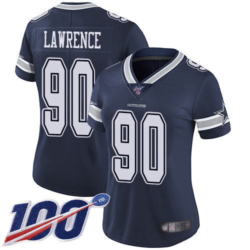Cowboys #90 Demarcus Lawrence Navy Blue Team Color Women's Stitched 100th Season Vapor Limited Jersey