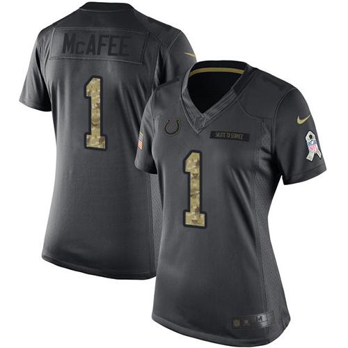 Indianapolis Colts #1 Pat McAfee Black Women's Stitched Limited 2016 Salute to Service Jersey Womens