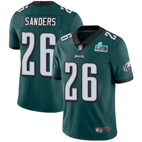 Eagles #26 Miles Sanders Green Team Color Super Bowl LVII Patch Men's Stitched Vapor Untouchable Limited Jersey