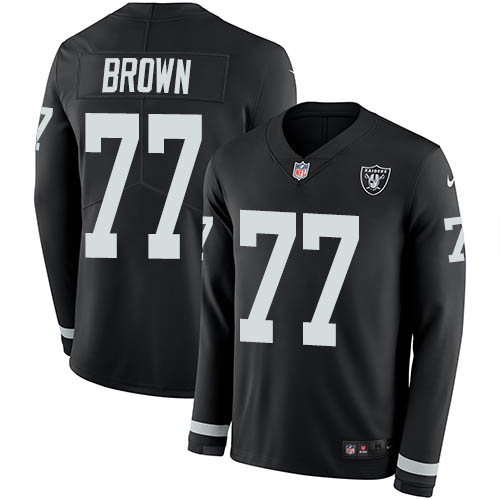 Las Vegas Raiders #77 Trent Brown Black Team Color Men's Stitched Limited Therma Long Sleeve Jersey Men's