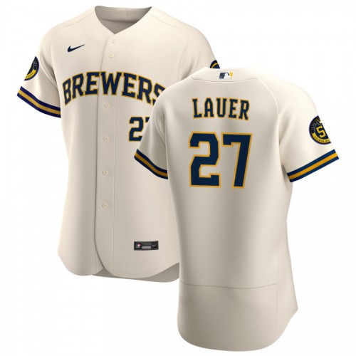 Milwaukee Milwaukee Brewers #27 Eric Lauer Men's Cream Home 2020 Authentic Player Jersey Men's