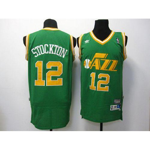 Utah Jazz #12 John Stockton Green Throwback Stitched Jersey Mens