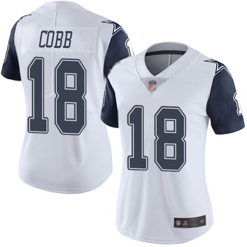 Dallas Cowboys #18 Randall Cobb White Women's Stitched Limited Rush Jersey Womens