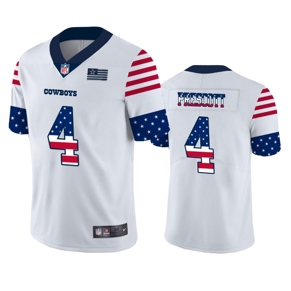 Dallas Cowboys #4 Dak Prescott White Men's Team Logo USA Flag Vapor Untouchable Limited Jersey