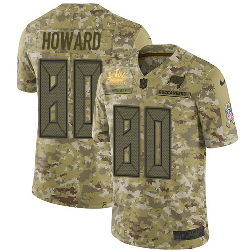 Tampa Bay Buccaneers #80 O. J. Howard Camo Men's Super Bowl LV Champions Patch Stitched Limited 2018 Salute To Service Jersey Men's