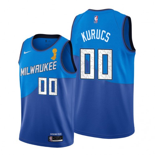Milwaukee Bucks #00 Rodions Kurucs 2021 Finals Champions City Edition Jersey Blue Mens