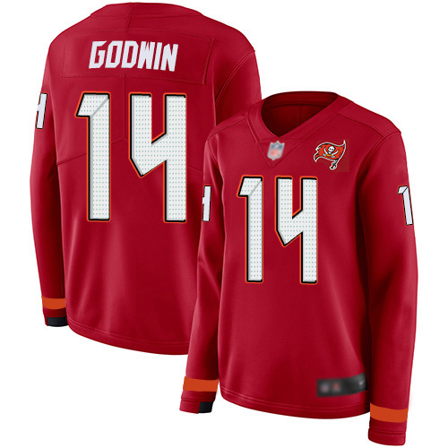 Buccaneers #14 Chris Godwin Red Team Color Women's Stitched Limited Therma Long Sleeve Jersey