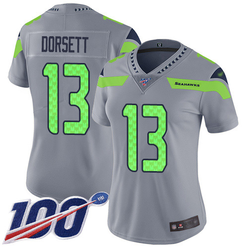 Seattle Seahawks #13 Phillip Dorsett Gray Women's Stitched Limited Inverted Legend 100th Season Jersey Womens