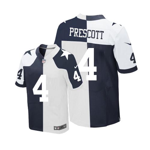 Cowboys #4 Dak Prescott Navy Blue/White Men's Stitched Elite Split Jersey
