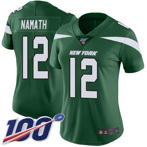 Jets #12 Joe Namath Green Team Color Women's Stitched 100th Season Vapor Limited Jersey