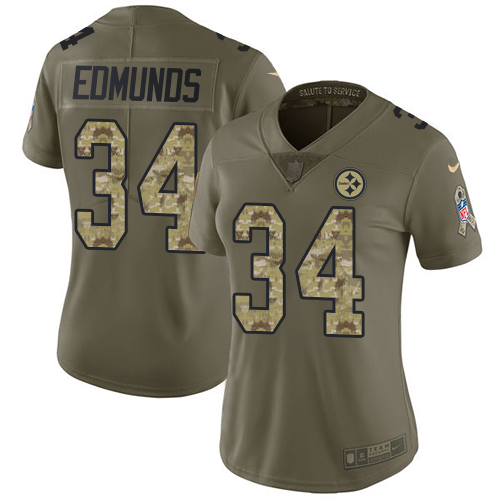 Pittsburgh Steelers #34 Terrell Edmunds Olive/Camo Women's Stitched Limited 2017 Salute to Service Jersey Womens