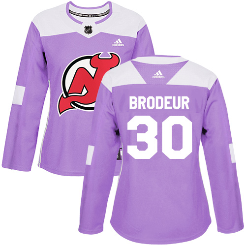 Adidas New Jersey Devils #30 Martin Brodeur Purple Authentic Fights Cancer Women's Stitched Jersey Womens