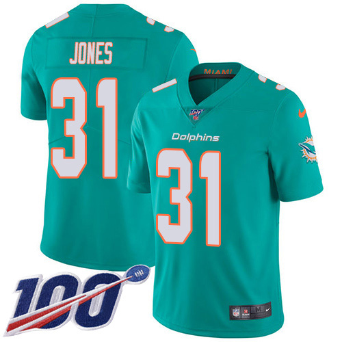 Miami Dolphins #31 Byron Jones Aqua Green Team Color Men's Stitched 100th Season Vapor Untouchable Limited Jersey Men's