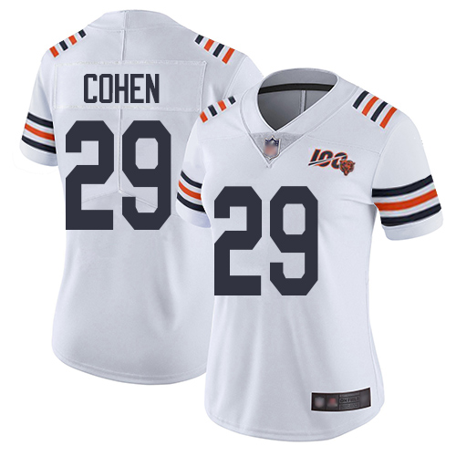 Bears #29 Tarik Cohen White Alternate Women's Stitched Vapor Untouchable Limited 100th Season Jersey
