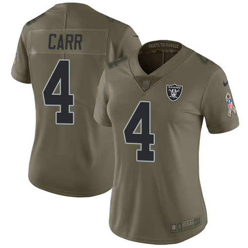Raiders #4 Derek Carr Olive Women's Stitched Limited 2017 Salute To Service Jersey