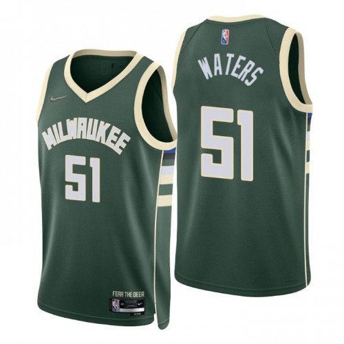 Milwaukee Bucks #51 Tremont Waters Green Mens 2021-22 75th Anniversary Diamond Swingman Jersey - Icon Edition Mens
