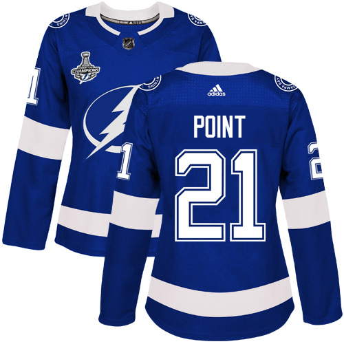 Adidas Tampa Bay Lightning #21 Brayden Point Blue Home Authentic Women's 2020 Stanley Cup Champions Stitched Jersey Womens