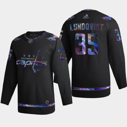 Washington Washington Capitals #35 Henrik Lundqvist Men's Iridescent Holographic Collection Jersey - Black Men's