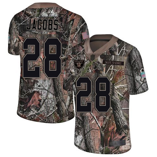 Raiders #28 Josh Jacobs Camo Youth Stitched Limited Rush Realtree Jersey