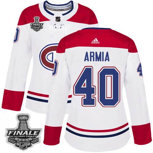 Adidas Montreal Canadiens #40 Joel Armia White Road Authentic Women's 2021 Stanley Cup Final Patch Jersey Womens