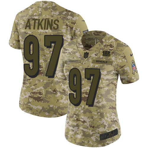 Cincinnati Bengals #97 Geno Atkins Camo Women's Stitched Limited 2018 Salute to Service Jersey Womens