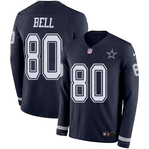 Dallas Cowboys #80 Blake Bell Navy Blue Team Color Youth Stitched Limited Therma Long Sleeve Jersey Youth