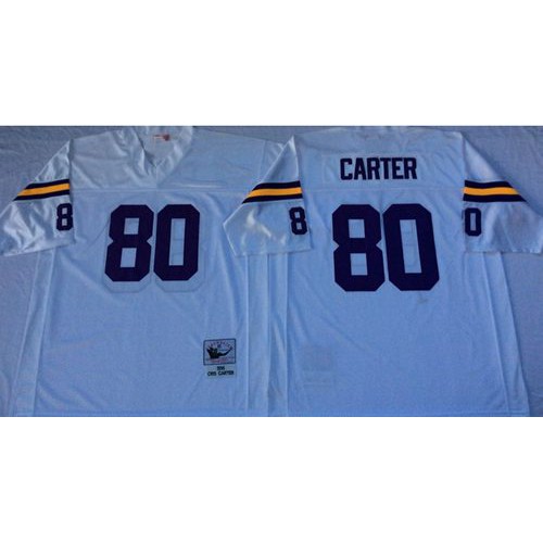 Mitchell And Ness Minnesota Vikings #80 Cris Carter White Throwback Stitched Jersey Men's