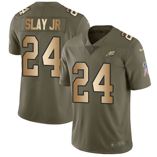 Philadelphia Eagles #24 Darius Slay Jr Olive/Gold Men's Stitched Limited 2017 Salute To Service Jersey Men's