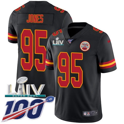 Chiefs #95 Chris Jones Black Super Bowl LIV 2020 Youth Stitched Limited Rush 100th Season Jersey