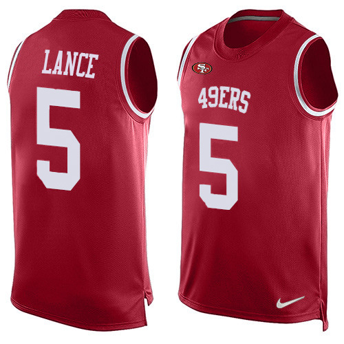 San Francisco 49ers #5 Trey Lance Red Team Color Men's Stitched Limited Tank Top Jersey