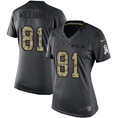 Los Angeles Chargers #81 Mike Williams Black Women's Stitched Limited 2016 Salute to Service Jersey Womens