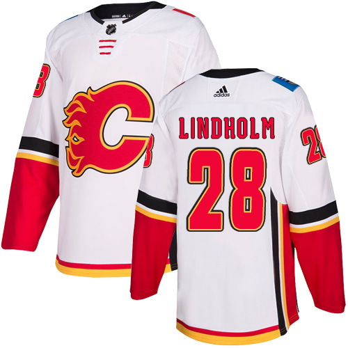 Adidas Calgary Flames #28 Elias Lindholm White Road Authentic Stitched Jersey Men's