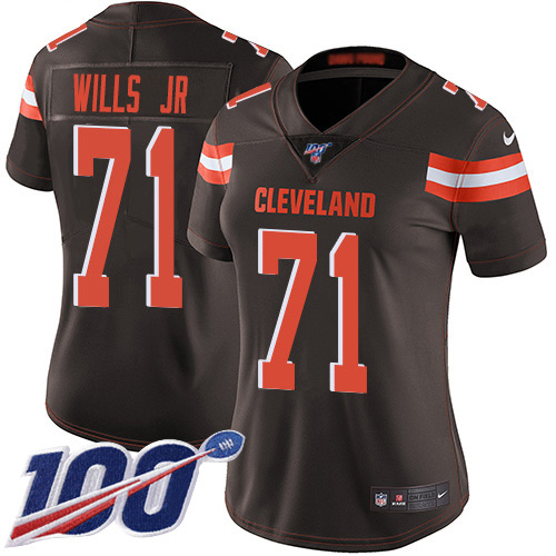 Cleveland Browns #71 Jedrick Wills JR Brown Team Color Women's Stitched 100th Season Vapor Untouchable Limited Jersey Womens