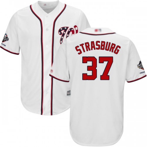 Washington Nationals #37 Stephen Strasburg White Cool Base 2019 World Series Champions Stitched Youth Jersey Youth