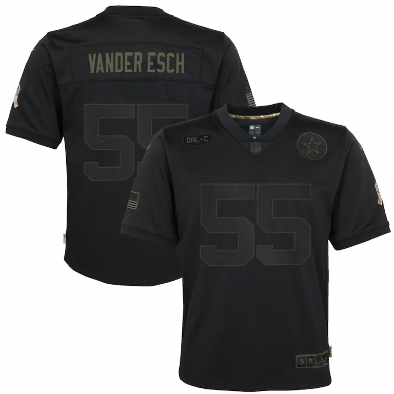 Dallas Cowboys #55 Leighton Vander Esch Youth 2020 Salute To Service Game Jersey Black