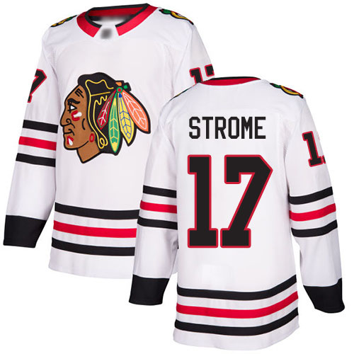 Adidas Chicago Blackhawks #17 Dylan Strome White Road Authentic Stitched Jersey Men's