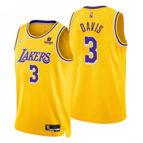 Los Angeles Lakers #3 Anthony Davis Gold Mens 2021-22 75th Anniversary Diamond Swingman Jersey - Icon Edition Mens