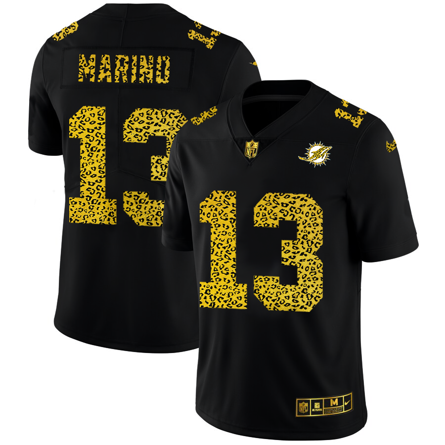 Miami Dolphins #13 Dan Marino Men's Leopard Print Fashion Vapor Limited Jersey Black