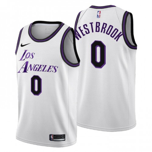 Los Angeles Lakers #0 Russell Westbrook Mens 2022-23 City Edition Jersey - Cherry Blossom White Mens