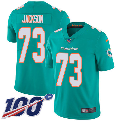 Miami Dolphins #73 Austin Jackson Aqua Green Team Color Youth Stitched 100th Season Vapor Untouchable Limited Jersey Youth