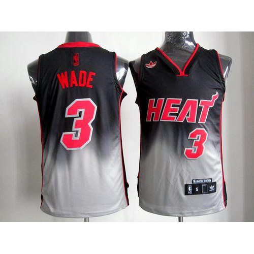 Miami Heat #3 Dwyane Wade Black/Grey Fadeaway Fashion Stitched Jersey Mens