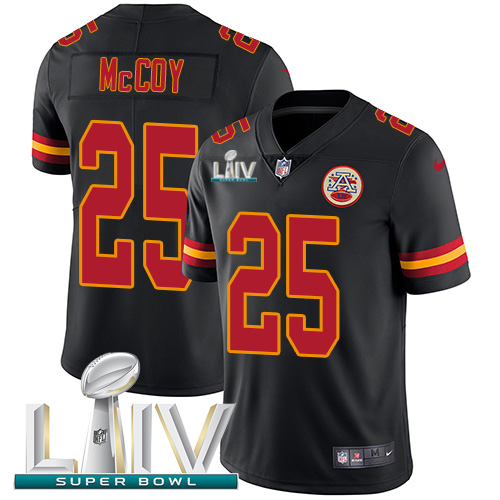 Kansas City Chiefs #25 LeSean McCoy Black Super Bowl LIV 2020 Youth Stitched Limited Rush Jersey Youth