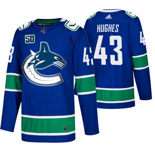 Men's Vancouver Vancouver Canucks #43 Quinn Hughes Adidas Blue 2019-20 Home Authentic Jersey Men's