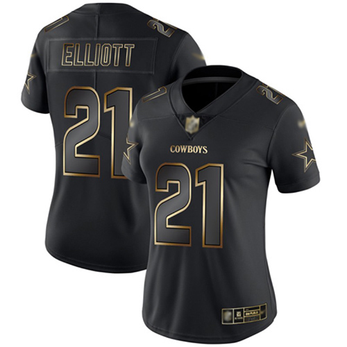 Cowboys #21 Ezekiel Elliott Black/Gold Women's Stitched Vapor Untouchable Limited Jersey