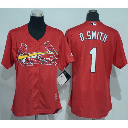 St.Louis Cardinals #1 Ozzie Smith Red Women's Alternate Stitched Jersey Womens