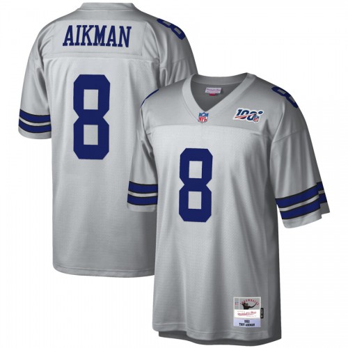 Dallas Dallas Cowboys #8 Troy Aikman Mitchell & Ness 100 Retired Player Platinum Jersey Men's